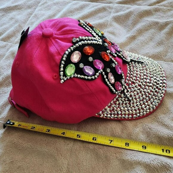 Y2K Pink Butterfly Hat rhinestone gem baseball cap 100% cotton NWT bratz bling - Picture 4 of 8